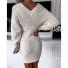 imageCHICME Womens VNeck Long Sleeve Hollow Out Knit Sweater Dress Elegant Chic Bodycon Mini Dress for Fall ampamp WinterApricot