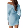 imageCHICME Womens VNeck Long Sleeve Hollow Out Knit Sweater Dress Elegant Chic Bodycon Mini Dress for Fall ampamp WinterBlue
