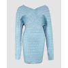 imageCHICME Womens VNeck Long Sleeve Hollow Out Knit Sweater Dress Elegant Chic Bodycon Mini Dress for Fall ampamp WinterBlue