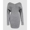 imageCHICME Womens VNeck Long Sleeve Hollow Out Knit Sweater Dress Elegant Chic Bodycon Mini Dress for Fall ampamp WinterGray