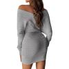 imageCHICME Womens VNeck Long Sleeve Hollow Out Knit Sweater Dress Elegant Chic Bodycon Mini Dress for Fall ampamp WinterGray