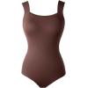 imageChicMe Womens Bodysuit Tops U Neck Shapewear Builtin Bra Sleeveless High Strechy Slim Fit Tank Bodysuits2pack coffeeblack