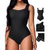 imageChicMe Womens Bodysuit Tops U Neck Shapewear Builtin Bra Sleeveless High Strechy Slim Fit Tank BodysuitsBlack