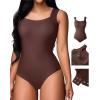 imageChicMe Womens Bodysuit Tops U Neck Shapewear Builtin Bra Sleeveless High Strechy Slim Fit Tank BodysuitsCoffee