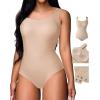 imageChicMe Womens Bodysuit Tops U Neck Shapewear Builtin Bra Sleeveless High Strechy Slim Fit Tank BodysuitsNude