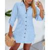 imageWomens Spring Casual Dress 2025 Swiss Dot Long Sleeve Shirt Dress Casual Button Down Dressy DressBlue