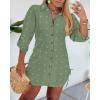 imageWomens Spring Casual Dress 2025 Swiss Dot Long Sleeve Shirt Dress Casual Button Down Dressy DressSwiss Dotarmy Green