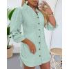 imageWomens Spring Casual Dress 2025 Swiss Dot Long Sleeve Shirt Dress Casual Button Down Dressy DressSwiss Dotlight Green