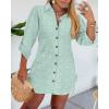 imageWomens Spring Casual Dress 2025 Swiss Dot Long Sleeve Shirt Dress Casual Button Down Dressy DressSwiss Dotlight Green