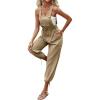 imageCHICME BEST SHOPPING DEALS Womens Causal Sleeveless Jumpsuit Ajustable Strap Drawstring Jumpsuit Bib Overalls with PocketsKhaki