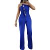 imageCHICME CHICME Womens Strapless Tube Top Jumpsuit Metal Button Decor Loose Wide Leg PantsBlue