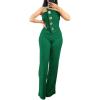imageCHICME CHICME Womens Strapless Tube Top Jumpsuit Metal Button Decor Loose Wide Leg PantsDark Green