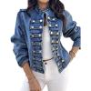 imageCHICME Denim Jacket for Women 2025 Button Up Stand Collar Jeans Jacket Casual Long Sleeve Lightweight Fall CoatBlue