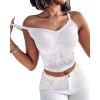 imageCHICME Padded Lace Bralette for Women Crop Tops Spaghetti Strap V Neck Tank Top Slim Fit Camisole1pc white