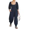 imageCHICME Square Neck Puff Sleeve Jumpsuit for Women 2025 Casual Romper with Loose Ruched Waist ampamp PocketsAblack