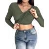 imageCHICME Women Long Sleeve Shirts Builtin Shelf Bra Tops RibKnit Top Fall OutfitsArmy Green