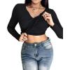 imageCHICME Women Long Sleeve Shirts Builtin Shelf Bra Tops RibKnit Top Fall OutfitsBlack