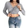 imageCHICME Women Long Sleeve Shirts Builtin Shelf Bra Tops RibKnit Top Fall OutfitsGray