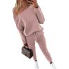 imageCHICME Women Tracksuit 2025 Fall 2 piece Outfits Off The Shoulder Long Sleeve Tops and Pants SetZred Bean