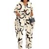 imageCHICME Womens 2 Piece Outfits 2025 Abstract Print Batwing Sleeve V Neck Top with High Slit and Loose Wide Leg Pants SetAyellow