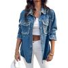imageCHICME Womens Casual Denim Jacket for Women 2025 Contrast Sequin Long Sleeve Rhinestone Denim JacketsColorful Rhinestoneblue
