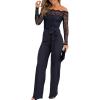 imageCHICME Womens Dressy Jumpsuits Casual One Piece Outfits Off Shoulder Lace Trim Overalls Straight Leg PantsBlack