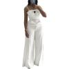 imageCHICME Womens Jumpsuit Beaded Spaghetti Strap Bowknot Ruched Slim Fit Cami Jumpsuits Elegant OverallAwhite