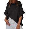 imageCHICME Womens Knit Tops 2025 34 Batwing Sleeve Tops for Women HollowOut Pattern Edges Crochet Top Casual Pullover SweatersBlack
