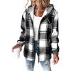 imageCHICME Womens Lightweight Casual Jacket 2025 Plaid Long Sleeve Shacket Fleece Lined Hooded Jackets Warm CoatOblack