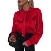 imageCHICME Womens Long Sleeve Shirts Bow Tie Neck Button Down Shirts Office Work Blouse Silk Shirt TopsAred