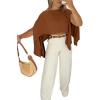 imageCHICME Womens Off The Shoulder Flowy Tops Casual Batwing Slit Sleeve Blouse Loose Shirt with Bandeau TopBrown