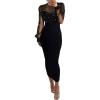 imageCHICME Womens Sexy Bodycon Midi Dress 2025 Mock Neck Long Sleeve Sheer Dresses Beaded Night Club Party DressesAblack