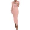 imageCHICME Womens Sexy Bodycon Midi Dress 2025 Mock Neck Long Sleeve Sheer Dresses Beaded Night Club Party DressesPink