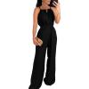 imageCHICME Womens Sexy Halter Jumpsuits Sleeveless Casual Ruched Rompers Wide Leg JumpsuitBlack