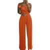imageCHICME Womens Sleeveless Jumpsuit One Shoulder Ruched Romper Casual Fall Buckle Decor Wide Leg JumpsuitsOrange