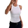 imageCHICME Womens Summer Sleeveless Tank Top Casual Ribbed Racerback Basic Fitted Thick Strap Shirts TopsAwhite