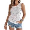 imageCHICME Womens Sweater Vests Knit Sleeveless Side Tie Crochet Top Summer Crewneck Hollow Out Beach Tank Cover UpsBeige