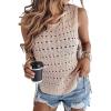 imageCHICME Womens Sweater Vests Knit Sleeveless Side Tie Crochet Top Summer Crewneck Hollow Out Beach Tank Cover UpsKhaki