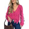 imageCHICME Womens V Neck Ruffle Blouses Button Down SemiSheer Dressy Casual Top Fashion Long Sleeve Fall Chiffon ShirtHot Pink