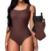 imageChicMe Womens Bodysuit Tops U Neck Shapewear Builtin Bra Sleeveless High Strechy Slim Fit Tank Bodysuits2pack coffeeblack