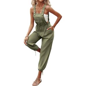 imageCHICME BEST SHOPPING DEALS Womens Causal Sleeveless Jumpsuit Ajustable Strap Drawstring Jumpsuit Bib Overalls with PocketsArmy Green