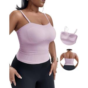 imageCHICME Tank Top for Women with Built in Bra Ribbed Knit Casual SlimFit Tops Back Criss Cross Sleeveless Workout CamisoleLight Purple