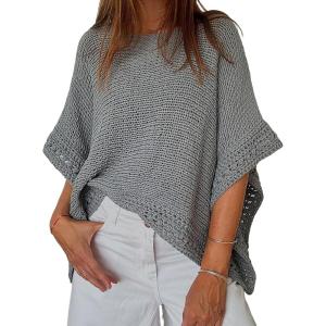 imageCHICME Womens Knit Tops 2025 34 Batwing Sleeve Tops for Women HollowOut Pattern Edges Crochet Top Casual Pullover SweatersAgray