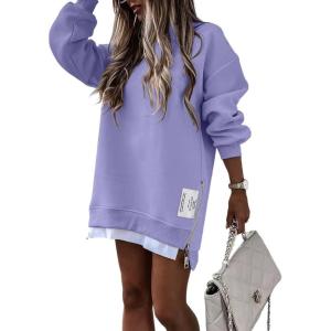 imageCHICME Womens Long Sleeve Zipper Slit Oversized Sweatshirt 2025 Casual Pullover Zipper Hoodies Fall ClothesPurple