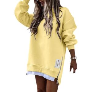 imageCHICME Womens Long Sleeve Zipper Slit Oversized Sweatshirt 2025 Casual Pullover Zipper Hoodies Fall ClothesYellow