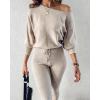 imageCHICME 2 Piece Lounge Outfit 2025 Long Sleeve Knit Pullover Tops Drawstring Pants Set Tracksuit SweatsuitAbeige