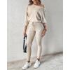 imageCHICME 2 Piece Lounge Outfit 2025 Long Sleeve Knit Pullover Tops Drawstring Pants Set Tracksuit SweatsuitAbeige