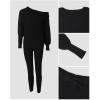 imageCHICME 2 Piece Lounge Outfit 2025 Long Sleeve Knit Pullover Tops Drawstring Pants Set Tracksuit SweatsuitBlack