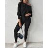 imageCHICME 2 Piece Lounge Outfit 2025 Long Sleeve Knit Pullover Tops Drawstring Pants Set Tracksuit SweatsuitBlack