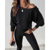 imageCHICME 2 Piece Lounge Outfit 2025 Long Sleeve Knit Pullover Tops Drawstring Pants Set Tracksuit SweatsuitBlack